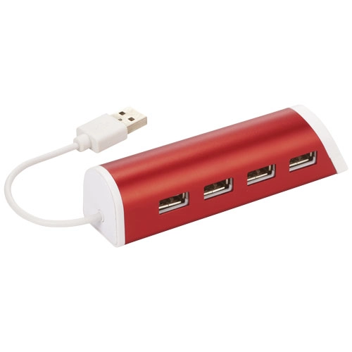 Aluminiowy 4-portowy hub USB i podstawka na telefon Power PFC-12372403 czerwony