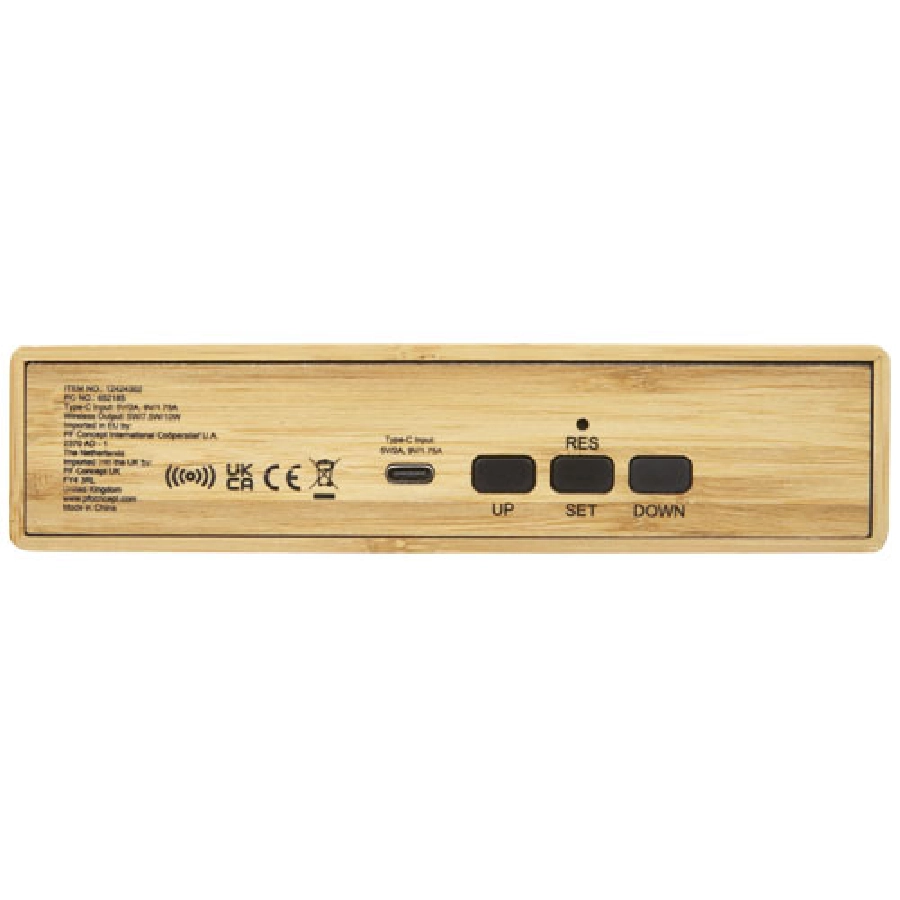 Bambusowa ładowarka bezprzewodowa z zegarem Minata PFC-12424302