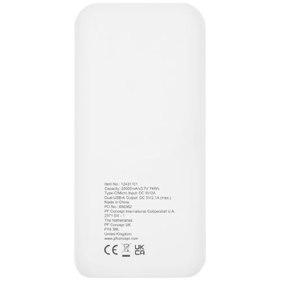 Electro powerbank o pojemności 20 000 mAh z tworzyw sztucznych pochodzących z recyklingu PFC-12431701