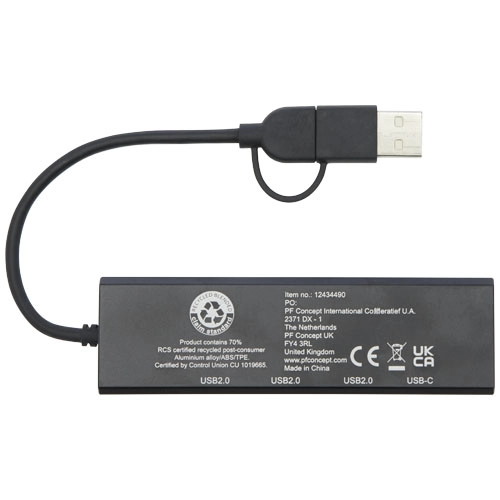 Rise hub USB 2.0 z aluminium pochodzącego z recyklingu z certyfikatem RCS PFC-12434490