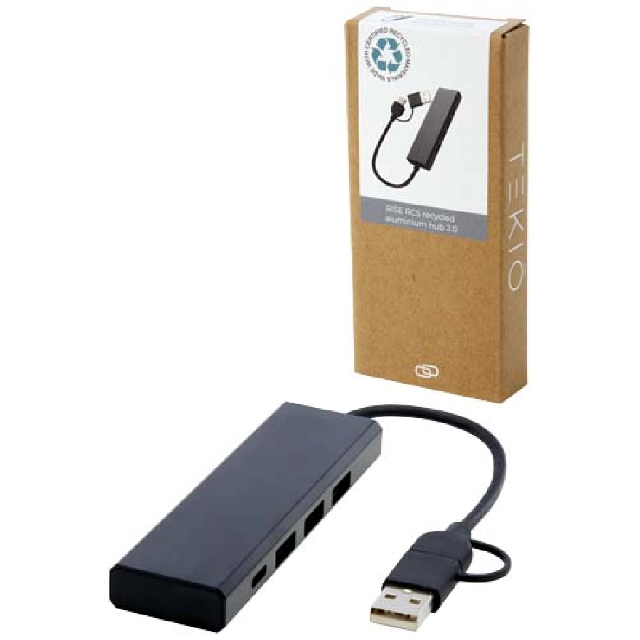 Rise hub USB 2.0 z aluminium pochodzącego z recyklingu z certyfikatem RCS PFC-12434490