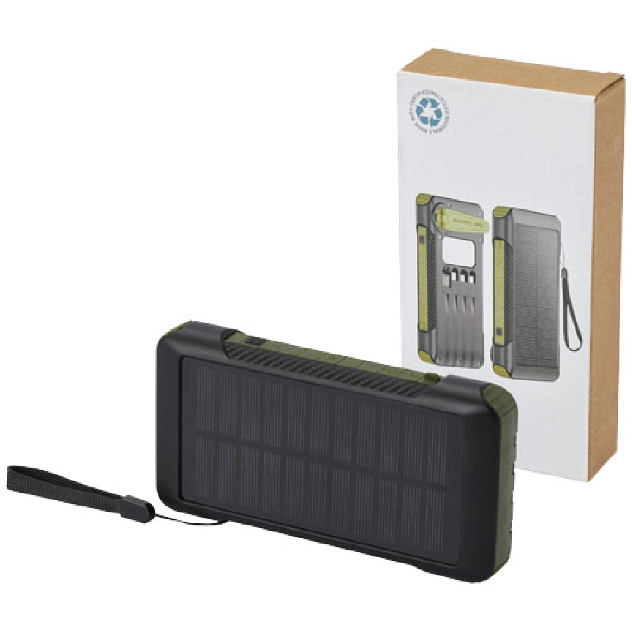 Soldy powerbank solarny o pojemności 10 000 mAh z dynamem wykonany z tworzyw sztucznych pochodzących z recyklingu z certyfika PFC-12434664