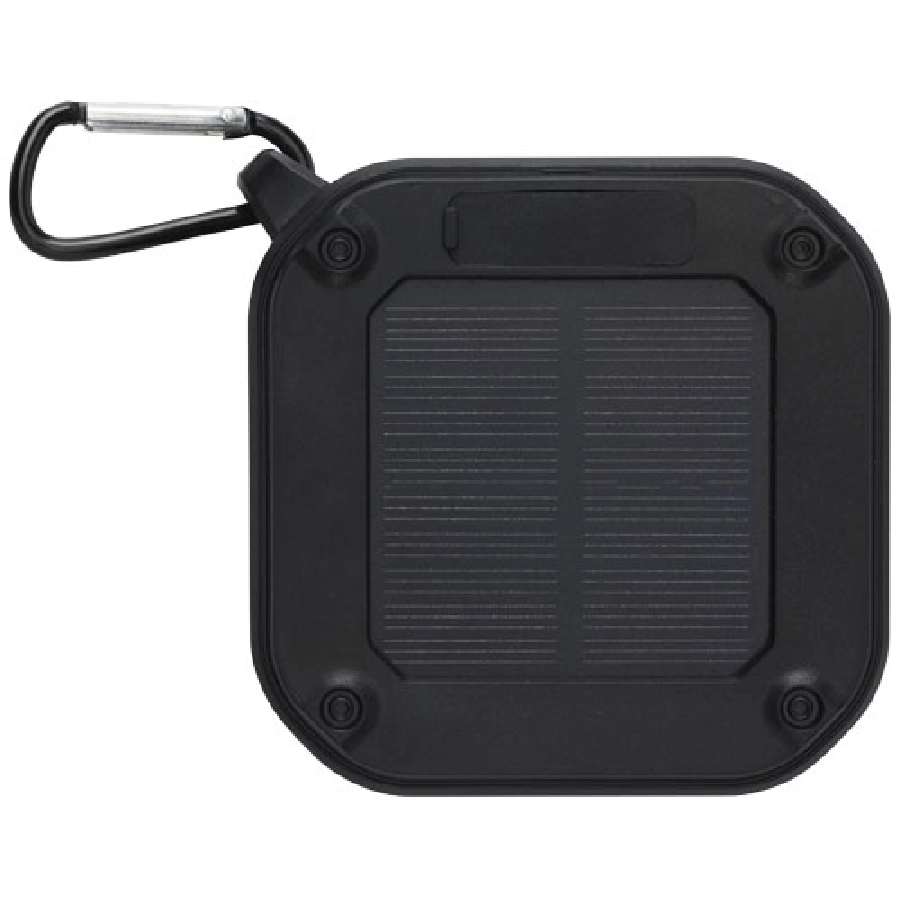 Solo plastikowy głośnik solarny Bluetooth® IPX5 o mocy 3 W z karabińczykiem wykonany z tworzywa pochodzącego z recyklingu z c PFC-12434790