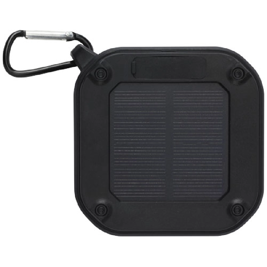 Solo plastikowy głośnik solarny Bluetooth IPX5 o mocy 3 W z karabińczykiem wykonany z tworzywa pochodzącego z recyklingu z c PFC-12434790