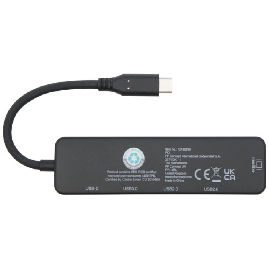Loop adapter multimedialny USB 2.0-3.0 z portem HDMI wykonany z tworzyw sztucznych pochodzących z recyklingu z certyfikatem R PFC-12436890