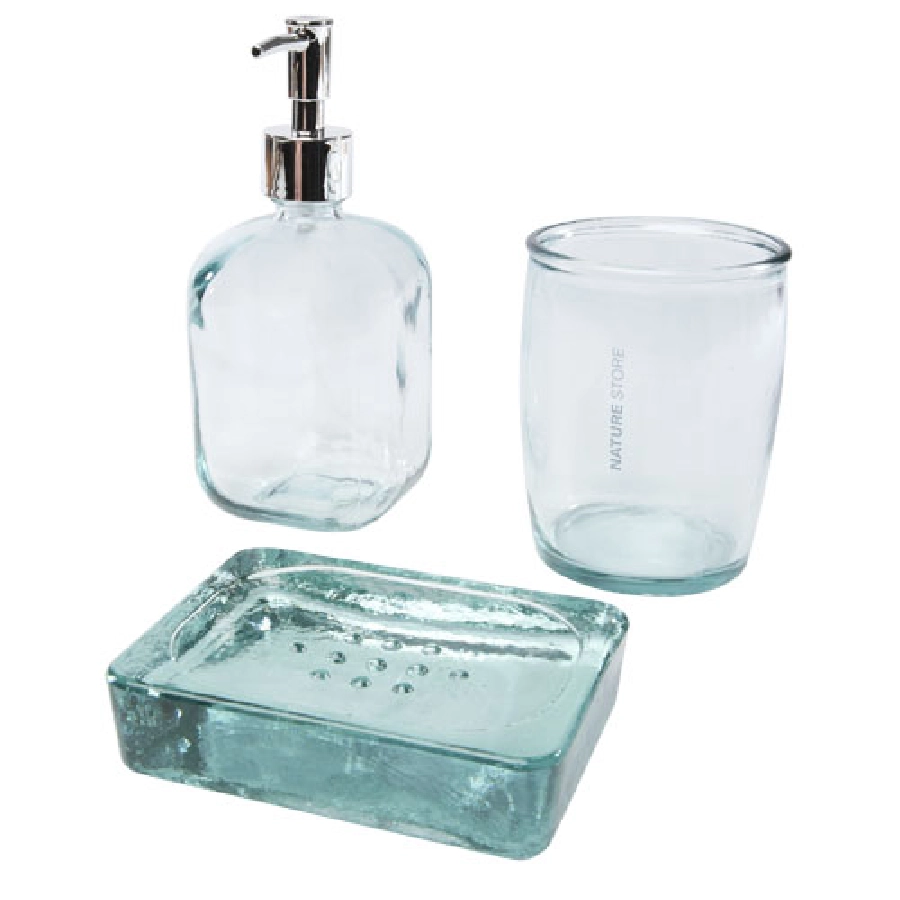 Jabony 3-częściowy zestaw łazienkowy ze szkła pochodzącego z recyclingu PFC-12619001