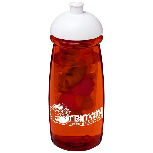 Bidon H2O Pulse® o pojemności 600 ml z wypukłym wieczkiem z możliwościąprzyrządzania wody smakowej PFC-21005701 czerwony