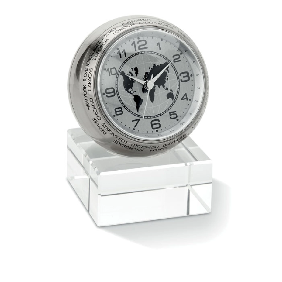 Analogowy zegar biurkowy WORLDTIME MO8102-17 srebrny
