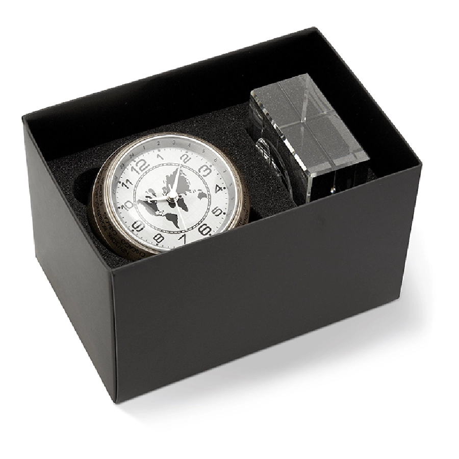 Analogowy zegar biurkowy WORLDTIME MO8102-17 srebrny
