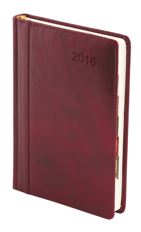 Kalendarz A4, skóra naturalna, tygodniowy Bordowy 1102RS-bordowy czerwony